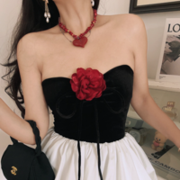 Velvet Rose Halter Neck Tube Top - Thumbnail 1