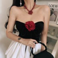 Velvet Rose Halter Neck Tube Top - Thumbnail 4