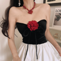 Velvet Rose Halter Neck Tube Top - Thumbnail 6