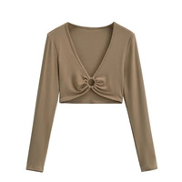 Ultra-deep V metal ring long-sleeved T-shirt - Thumbnail 3