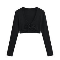 Ultra-deep V metal ring long-sleeved T-shirt - Thumbnail 4