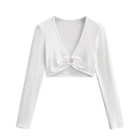 Ultra-deep V metal ring long-sleeved T-shirt - Thumbnail 1