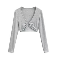 Ultra-deep V metal ring long-sleeved T-shirt - Thumbnail 8