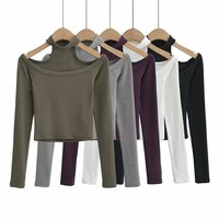 halterneck long-sleeved sexy bottoming top - Thumbnail 5