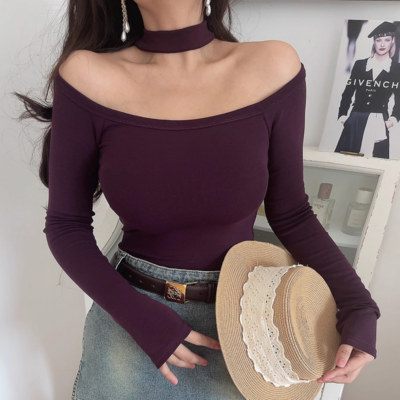 Halterneck long-sleeved sexy bottoming top