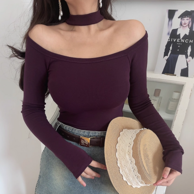halterneck long-sleeved sexy bottoming top