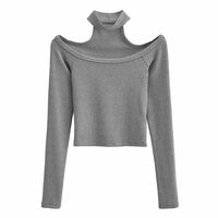 halterneck long-sleeved sexy bottoming top - Thumbnail 6
