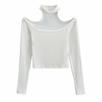 halterneck long-sleeved sexy bottoming top - Thumbnail 8