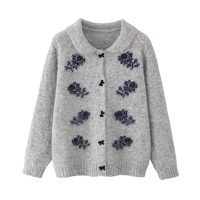 Sweet beaded chic butterfly button loose sweater retro lapel long-sleeved knitted cardigan - Thumbnail 5