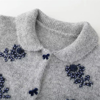 Sweet beaded chic butterfly button loose sweater retro lapel long-sleeved knitted cardigan - Thumbnail 8