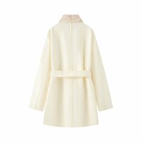 Fashionable and elegant ladylike style faux fur collar mid-length woolen coat - Thumbnail 1