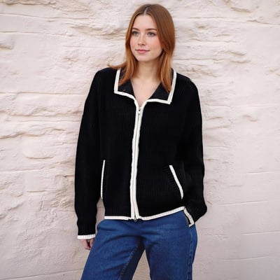 Contrast ribbed-knit jacket