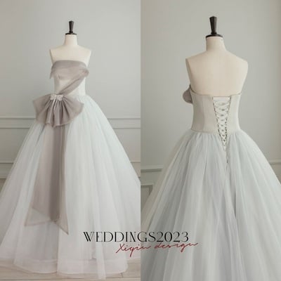 Beautiful grey pearl sequins bow prom dresses ball gown strapless sleeveless backless floor-length / long prom formal dresses