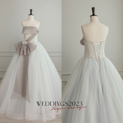 Beautiful Grey Pearl Sequins Bow Prom Dresses Ball Gown Strapless Sleeveless Backless Floor-Length / Long Prom Formal Dresses