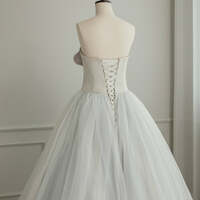 Beautiful Grey Pearl Sequins Bow Prom Dresses Ball Gown Strapless Sleeveless Backless Floor-Length / Long Prom Formal Dresses - Thumbnail 2