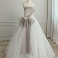 Beautiful Grey Pearl Sequins Bow Prom Dresses Ball Gown Strapless Sleeveless Backless Floor-Length / Long Prom Formal Dresses - Thumbnail 3