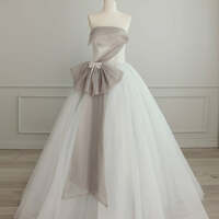 Beautiful Grey Pearl Sequins Bow Prom Dresses Ball Gown Strapless Sleeveless Backless Floor-Length / Long Prom Formal Dresses - Thumbnail 5