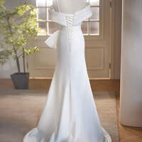 Vintage Mermaid Straps White Satin Long Wedding Dresses,Simple Split Front White Formal Dress Off Shoulder - Thumbnail 2