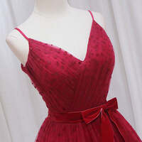 Red Spaghetti Strap Ball Gown Polka Dot Tulle Prom Dress Formal Dress - Thumbnail 3
