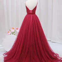 Red Spaghetti Strap Ball Gown Polka Dot Tulle Prom Dress Formal Dress - Thumbnail 2