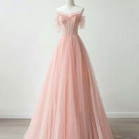 Lovely Blushing Pink Beading Lace Flower Prom Dresses A-Line / Princess Off-The-Shoulder Short Sleeve Backless Floor-Length / Long Formal Dresses - Thumbnail 1