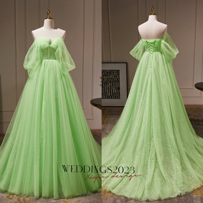 Green Tulle with Beadings Sweetheart Floor Length Party Dress, Green Long Formal Dress
