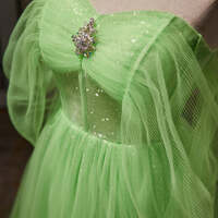 Green Tulle with Beadings Sweetheart Floor Length Party Dress, Green Long Formal Dress - Thumbnail 3