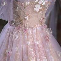 Ball Gown Off-the-shoulder Lace Tulle 3D Floral Prom Dresses,Purple Tulle Sequins Off the Shoulder Princess Quinceanera Dress - Thumbnail 2