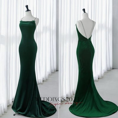 Green mermaid velvet long prom dress, green long evening dress,mermaid green straps backless long velvet prom dress, green party dress