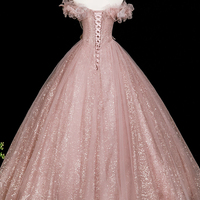 Pink Tulle Flowers Long A-Line Prom Party Dress - Thumbnail 3