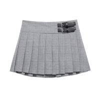 Chic Grey Plaid Pleated Skirt - Thumbnail 1