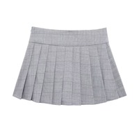 Chic Grey Plaid Pleated Skirt - Thumbnail 2