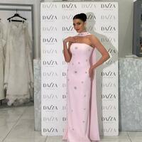 Customized Pink Glitter Long Silk Scarves Strapless robes de soirée Sleeveless Party Dresses Floor-Length Prom Dress - Thumbnail 1