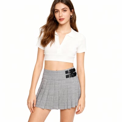 Chic grey plaid pleated skirt - Thumbnail 1