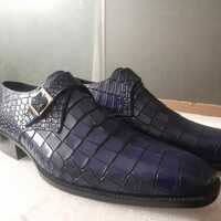 Hot Sale Christmas Alligator Skin Navy Blue Monk Strap Handmade Shoes - Thumbnail 1