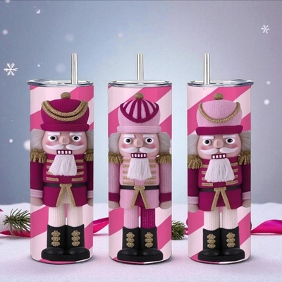 Trendy pink christmas nutcracker tumbler wrap | festive holiday gift for her
