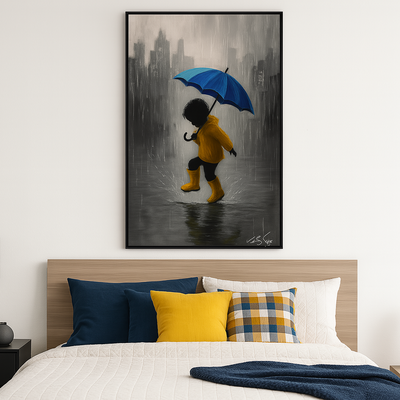 Child dancing in the rain