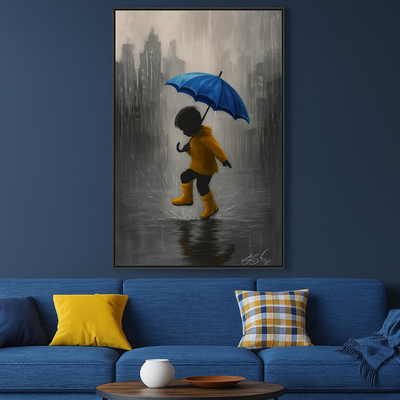Child dancing in the rain