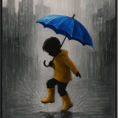 Child dancing in the rain
