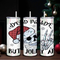 ​"Dead Inside But Jolly AF" Christmas Tumbler | 20oz Skinny Skeleton Santa - Thumbnail 1