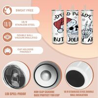 ​"Dead Inside But Jolly AF" Christmas Tumbler | 20oz Skinny Skeleton Santa - Thumbnail 2