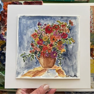 “my cup runneth over” 8x 8 inch watercolor painting 