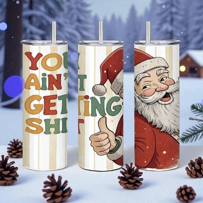 ​"you ain't getting shit" funny santa tumbler | 20oz skinny sublimation 