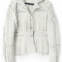 Crafted Leather Women's White Suede Leather Studded Jacket with Beads & Studs - Thumbnail 1