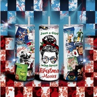 Just a Girl Who Loves Christmas Movies Tumbler - Messy Bun Holiday Film Collage 20 oz Skinny Sublimation - Thumbnail 2