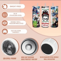 Just a Girl Who Loves Christmas Movies Tumbler - Messy Bun Holiday Film Collage 20 oz Skinny Sublimation - Thumbnail 1