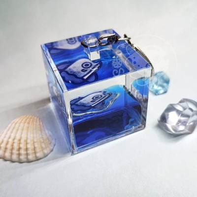 Liquid fish cube keychains