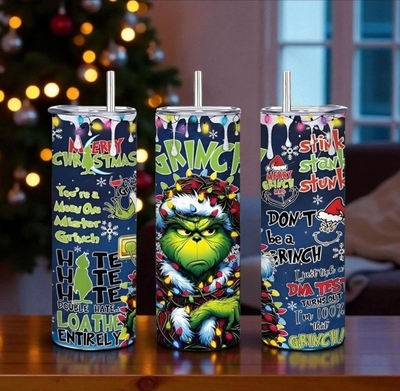 100% That Grinch Tumbler - Christmas Lights & Quotes Sublimation Skinny 20 oz