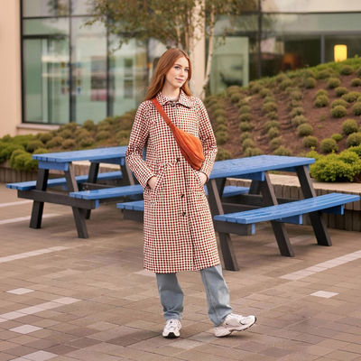 Retro elegant loose lapel plaid long trench coat