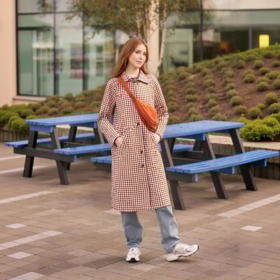Retro elegant loose lapel plaid long trench coat